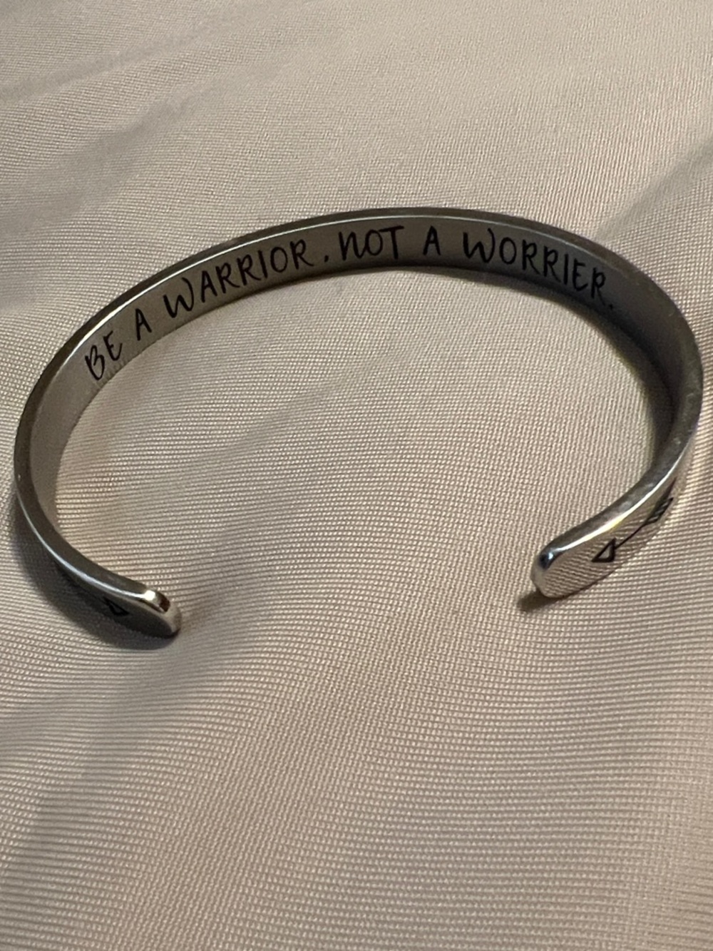 Silver Inspirational Cuff Bracelet - "Be a Warrior, Not a Worrier"